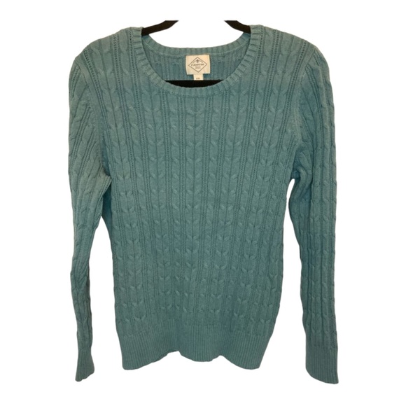 St. Johns Bay Cable Knit Sweater, Crew Neck, Teal Blue, - Picture 1 of 5